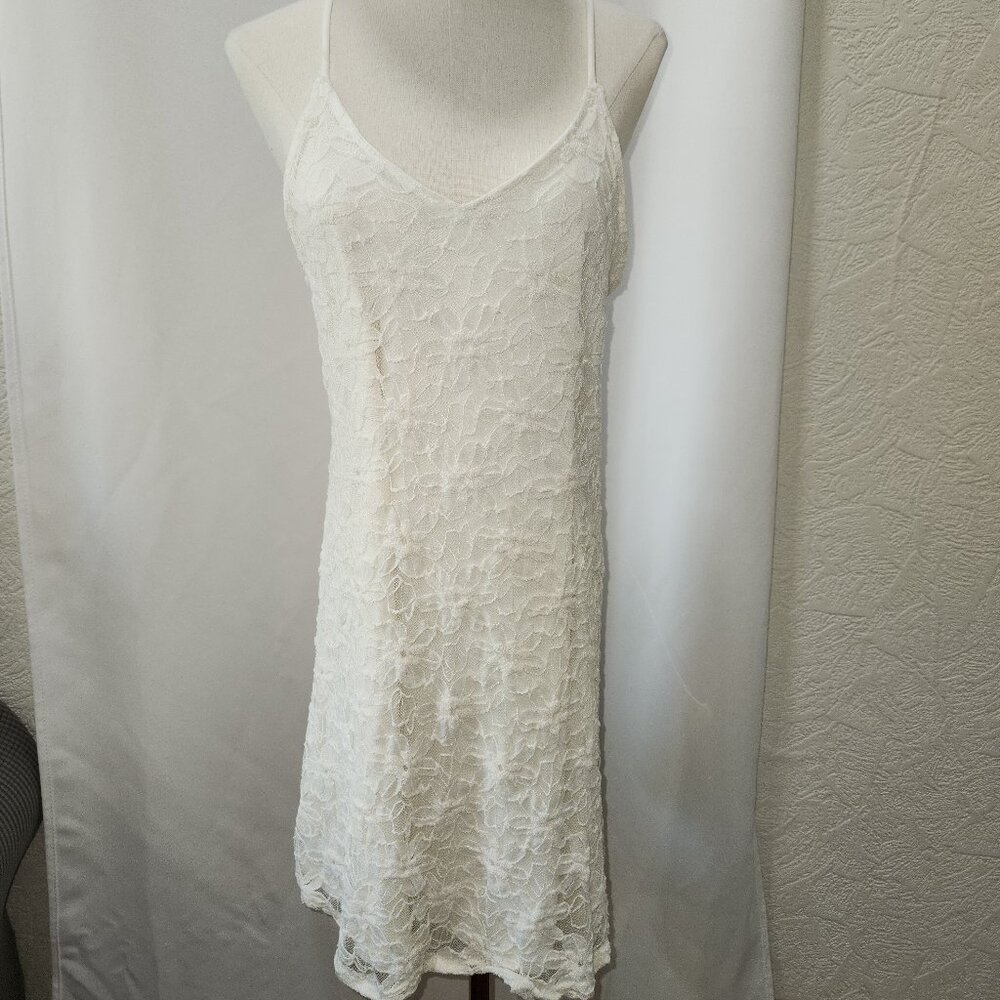 The Halle White Lace Racer back slip dress